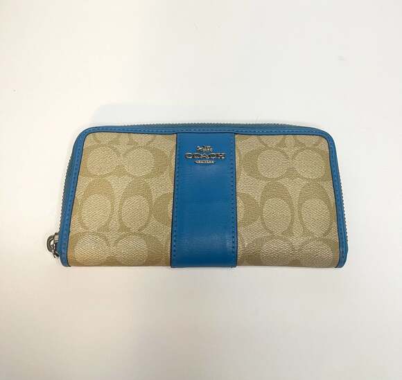 Coach Handbags - Coach Signature Canvas Accordion Zip Wallet in Blue